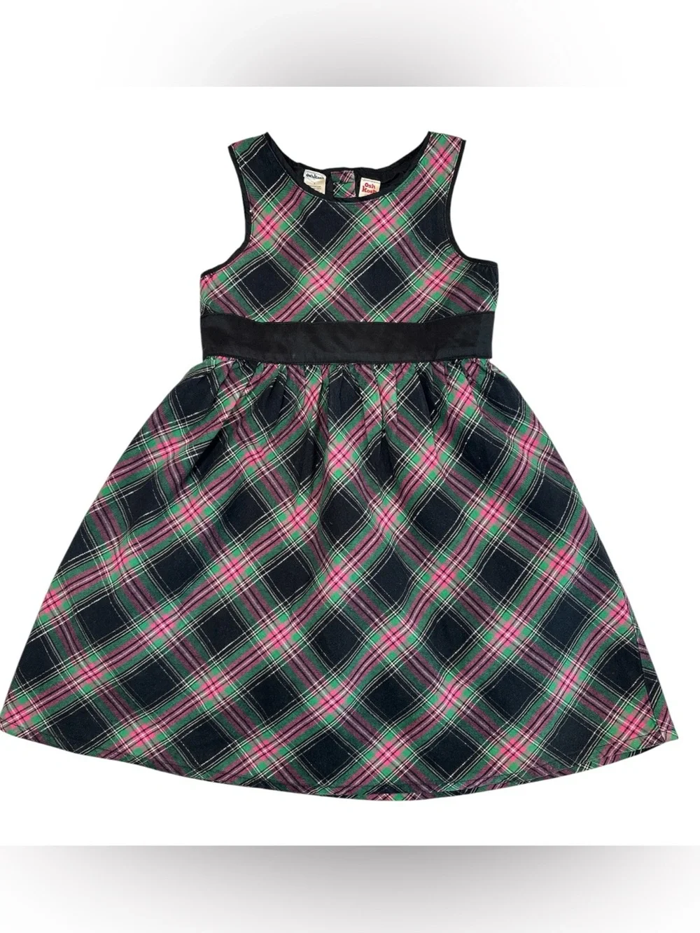 Girls Sleeveless Plaid Fit-and-Flare Dress - Black & Pink